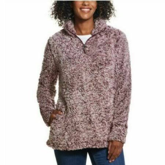 Magenta/Burgundy Quarter Zip Faux Sherpa - Picture 2 of 6